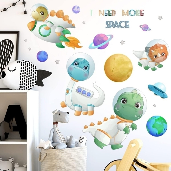 Space Dinosaurs Nursery Play Room Bedroom Wall Decor Stickers - Picture 2 of 7